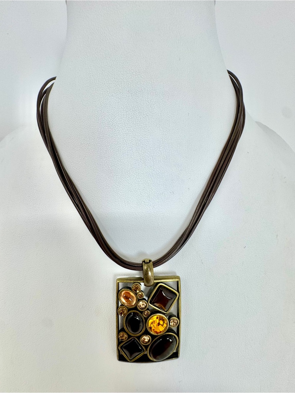 Signed Park Lane Vintage Modernist Geometric Mosaic Pendant Necklace